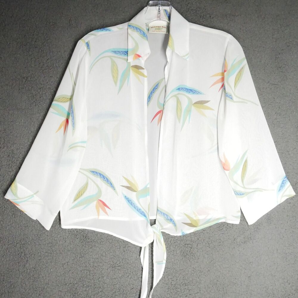Banana Bay Fine Resort Wear Wrap Womens Size S White Floral Tie Front